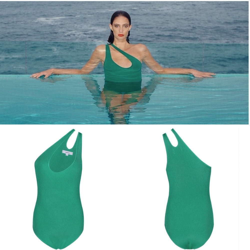 AUTEUR Filippa Cut-Out Ribbed Bodysuit Emerald NWT